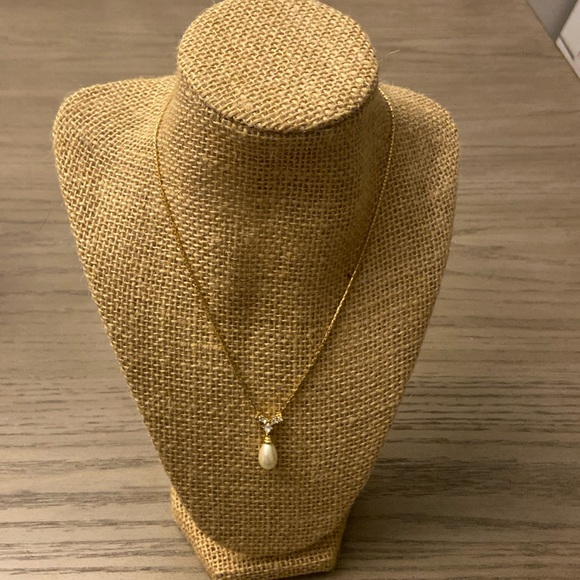 Vintage Dior Gold Tone Rhinestone Pearl Drop Necklace - Picture 2 of 11